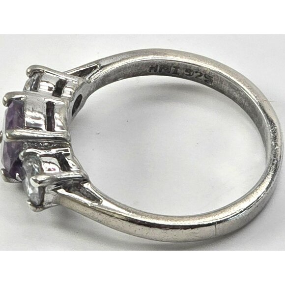 Amethyst & White Topaz Sterling Silver Ring Size 5.75 Elegant Oval Cut LI647 - Picture 4 of 16